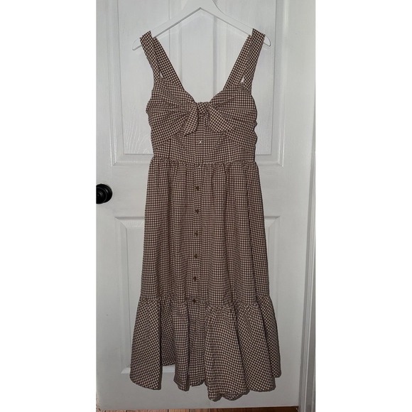 Anthropologie Dresses & Skirts - NEW $178 Anthropologie Maeve Midi Dress Brown Halter Bow Front Gingham Size XL